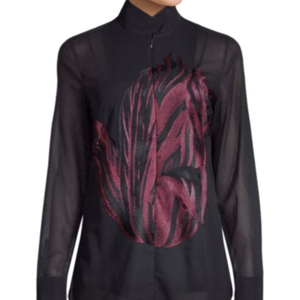 Akris - Sheer blouse w/ dramatic floral embroidery